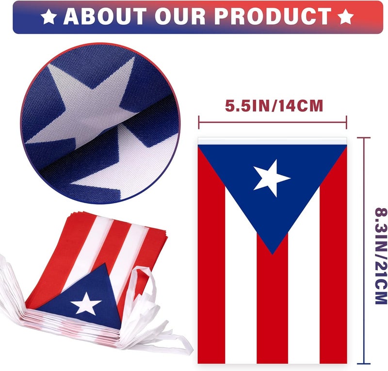 MVPRING Puerto Rico String Flag Pennant Banner, Small Mini Puerto Rican Flags Bunting Banner, 12th of June National Day Country Decoration for School, Party, Sports Events, Patriotic Festival, 33 Feet 30 - Image 3